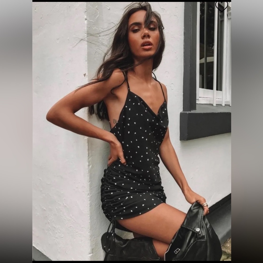 Lioness Black Dress with White Heart Pattern